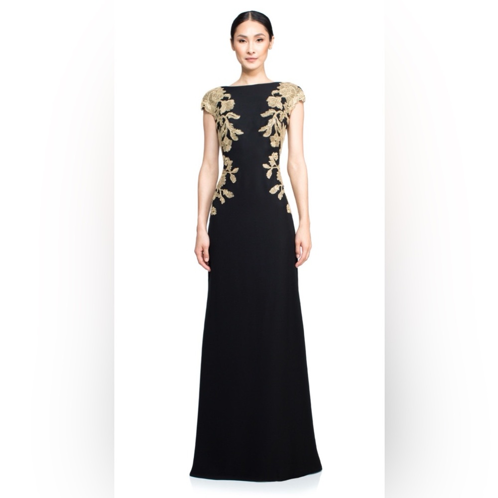 Tadashi Shoji Black and Gold Mino Gown